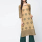 Aniyah Cotton Block Printed Beige Straight Kurta (AN-126K) - Swadesiicart