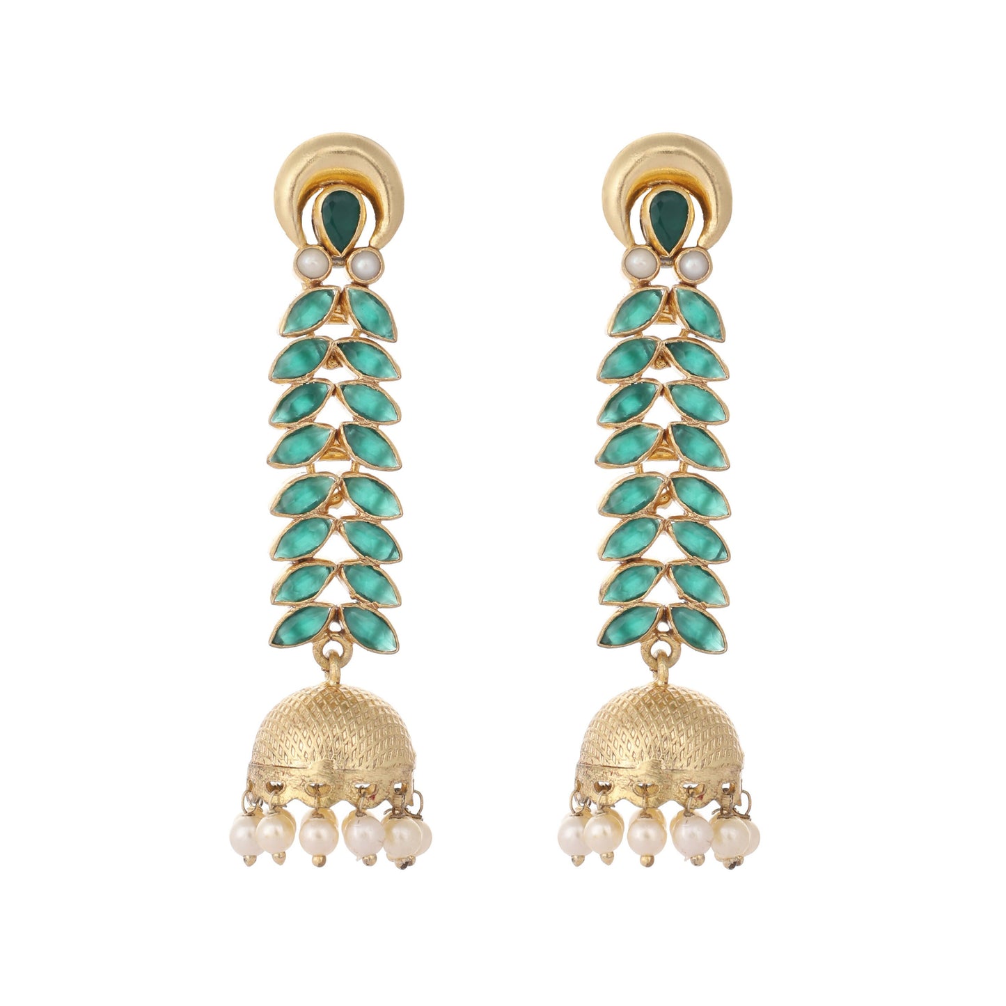 Nuyug 22K Gold Plated Green Fern Earrings | Swadesiicart