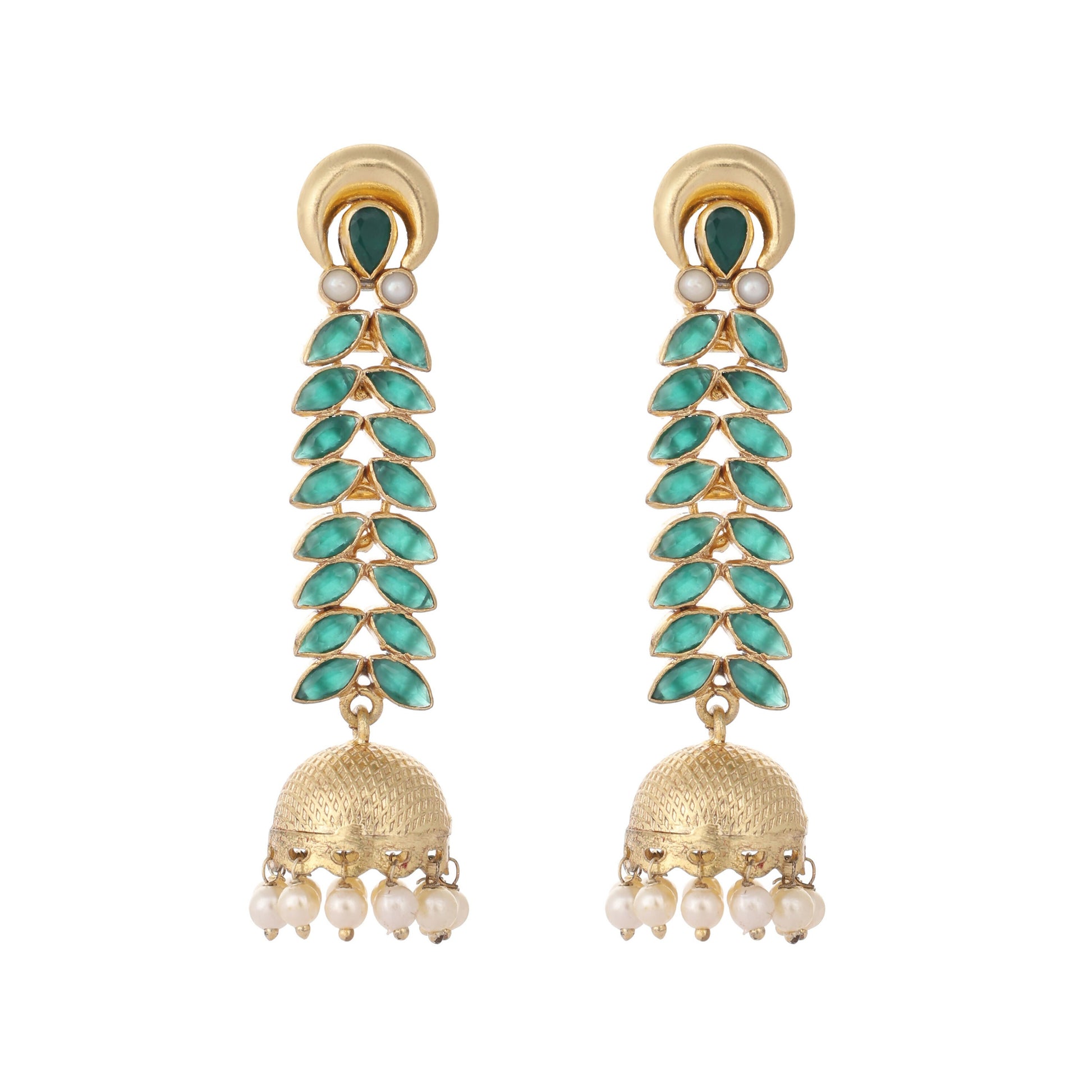 Nuyug 22K Gold Plated Green Fern Earrings | Swadesiicart