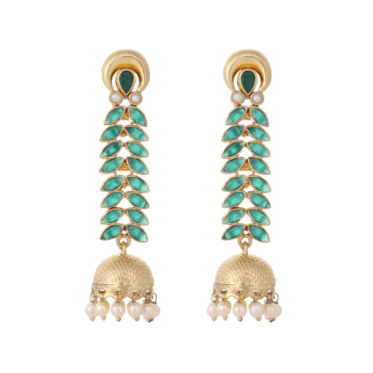 Nuyug 22K Gold Plated Green Fern Earrings | Swadesiicart
