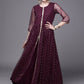 Ahalyaa Women Burgundy Polka Dots Fit & Flare Maxi Ethnic Dress | Swadesiicart