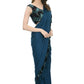 Mominos Fashion All Season Wear Peacock Blue And Black Ruffled Ready To Wear Saree