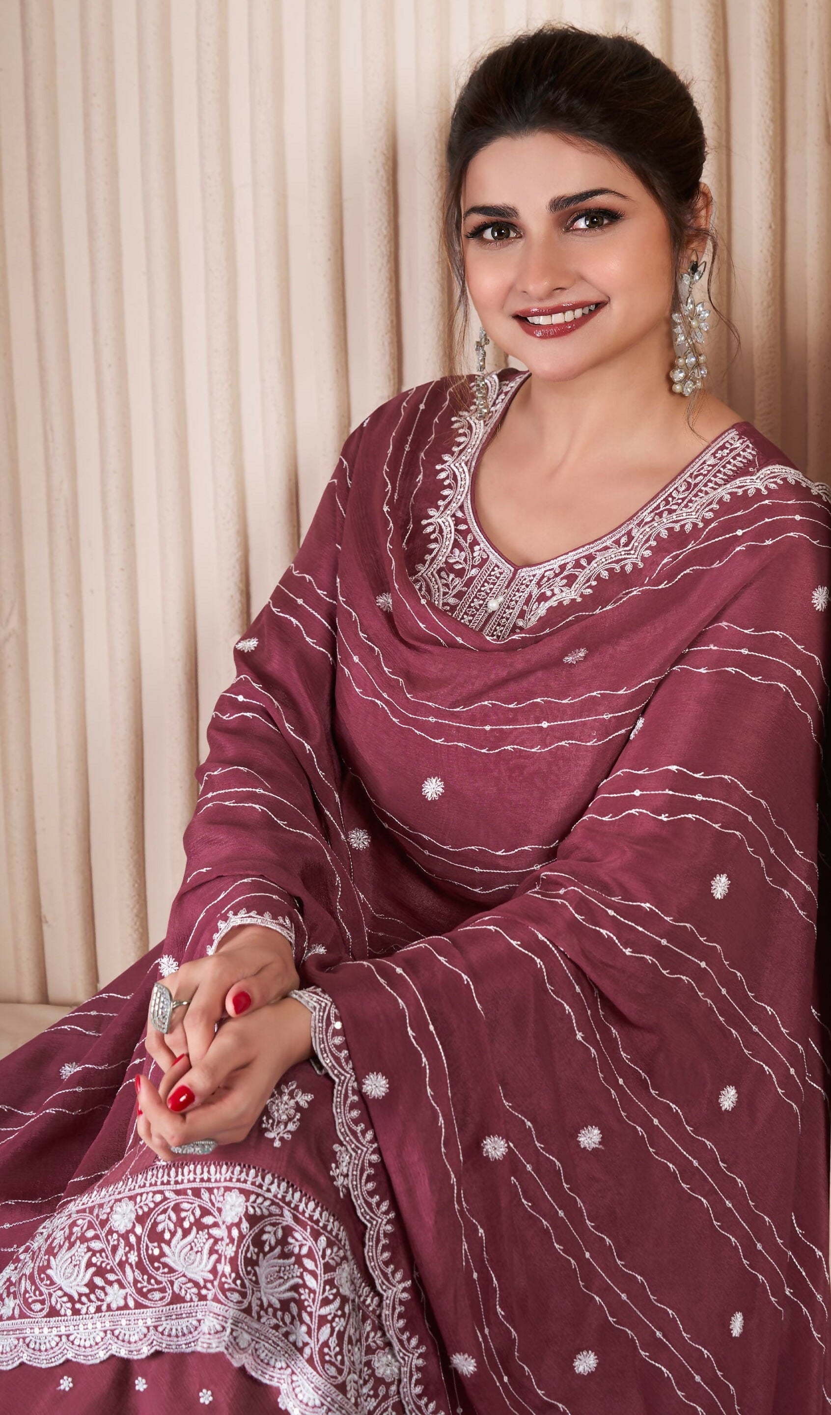 Anaita Maroon Embroidered Work Silk Stitched Sharara suit