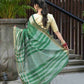 Beatitude Green Cotton Stripes Border Handloom Saree
