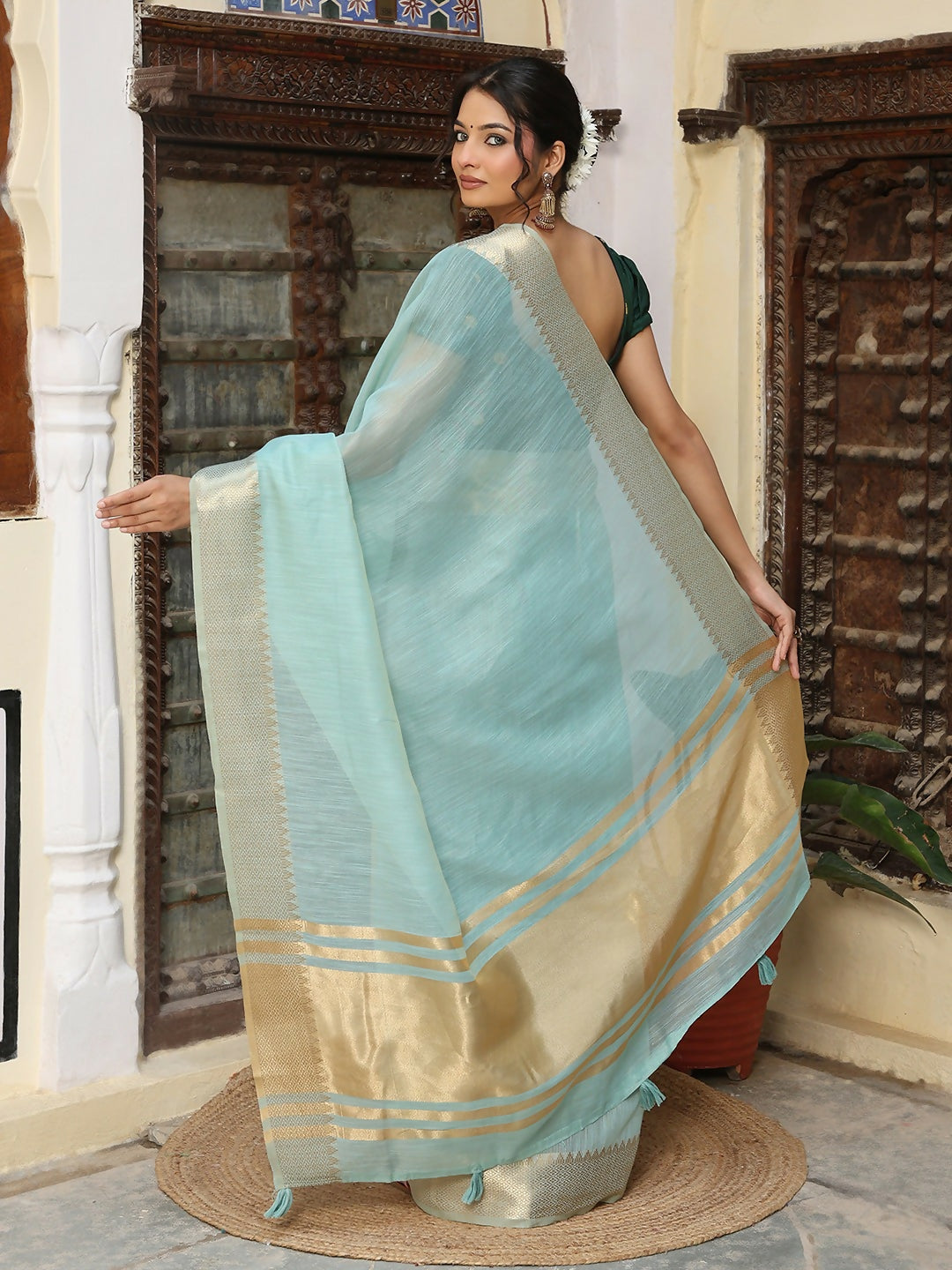 Shree Shyam Fashion Sky Blue Cotton Saree