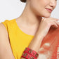 Priyaasi Women Set Of 2 Stones Studded Maroon Threaded Broad Bangles in Floral Pattern - Swadesiicart