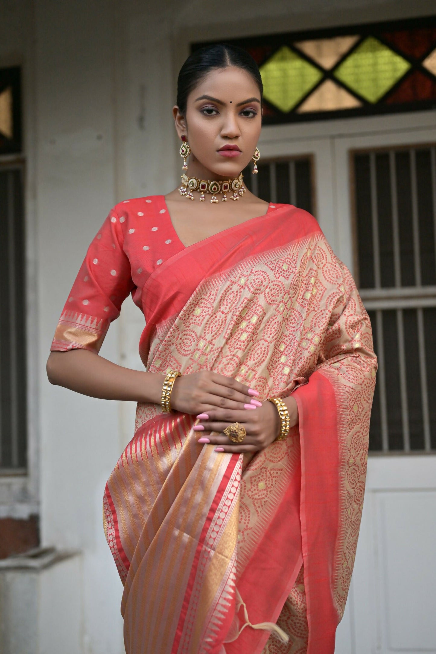 Vishnu Weaves Women's Chiku Raw Silk Saree with Blouse - Swadesiicart