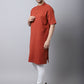 Even Apparels Red Pure Cotton Kurta With Band Collar | Swadesiicart