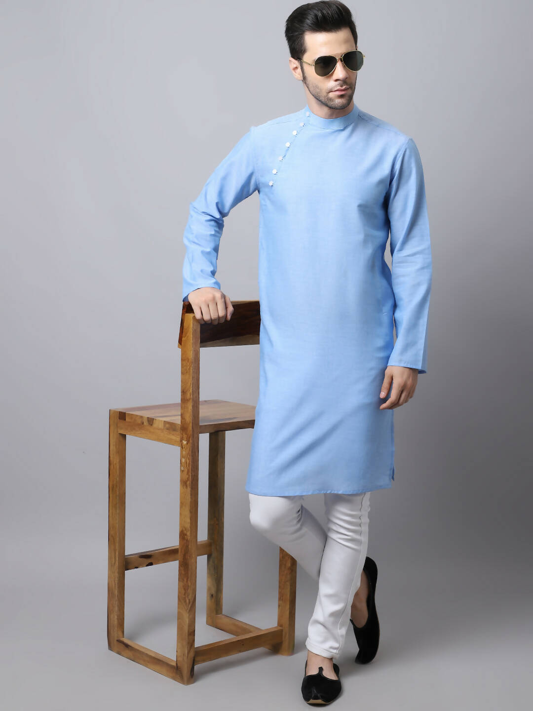Even Apparels Blue Pure Cotton Men's Kurta With Side Placket (MMS503) | Swadesiicart