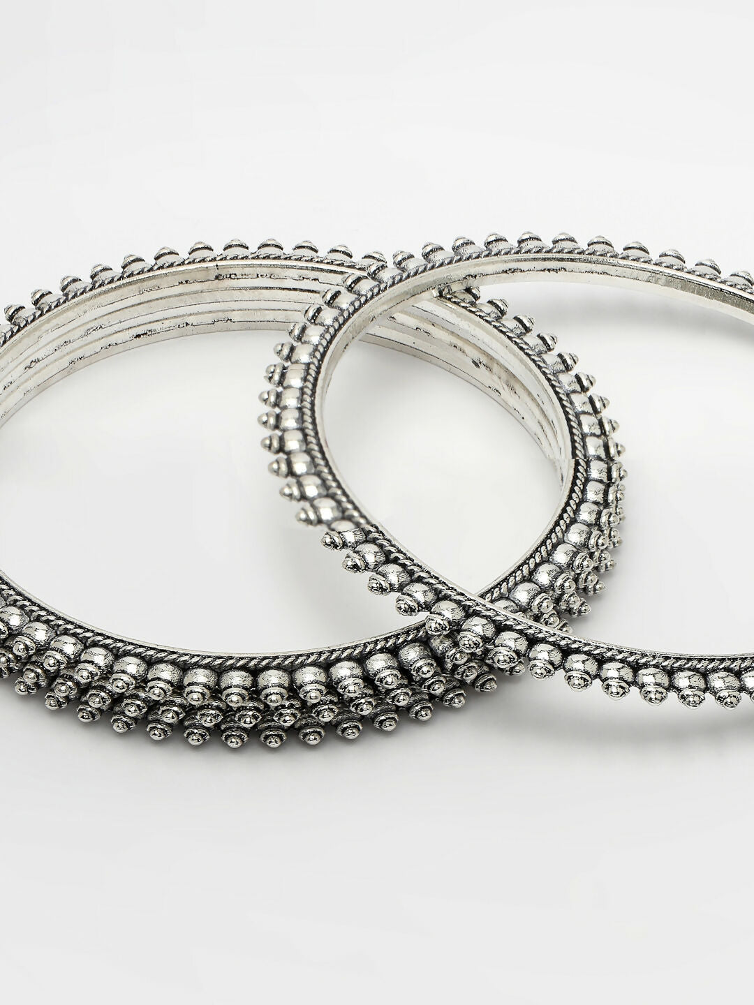 NVR Women's Set of 4 Silver-Toned German Silver Oxidised Bangles - Swadesiicart