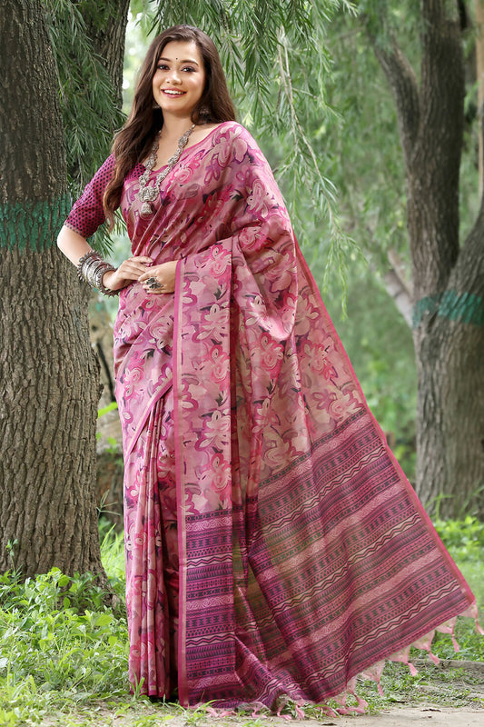 Vishnu Weaves Women's Rani Cotton Silk Woven Saree with Blouse - Swadesiicart