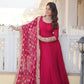 Jyoti Fashion Women's Rani Pink Faux Blooming Sequins Zari Embroidered Anarkali Dress with Dupatta | Swadesiicart