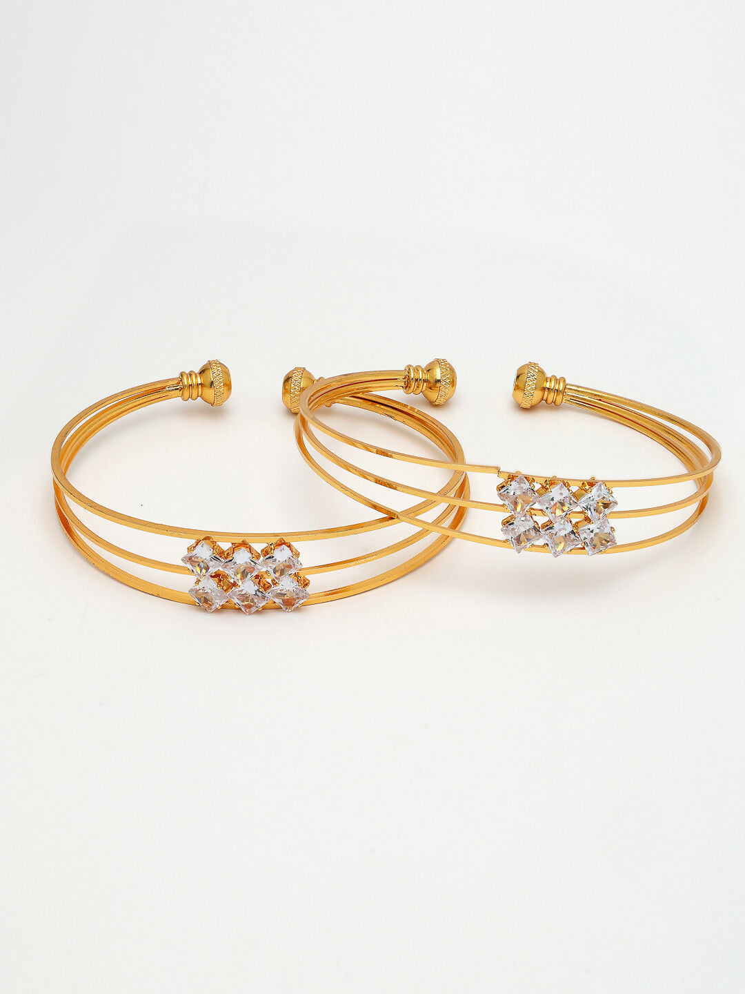 NVR Women's Set of 2 Gold-Polished CZ Stone-Studded Adjustable Bangles - Swadesiicart
