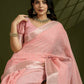 Vishnu Weaves Women's Peach Soft Silk Zari Woven Saree with Blouse - Swadesiicart