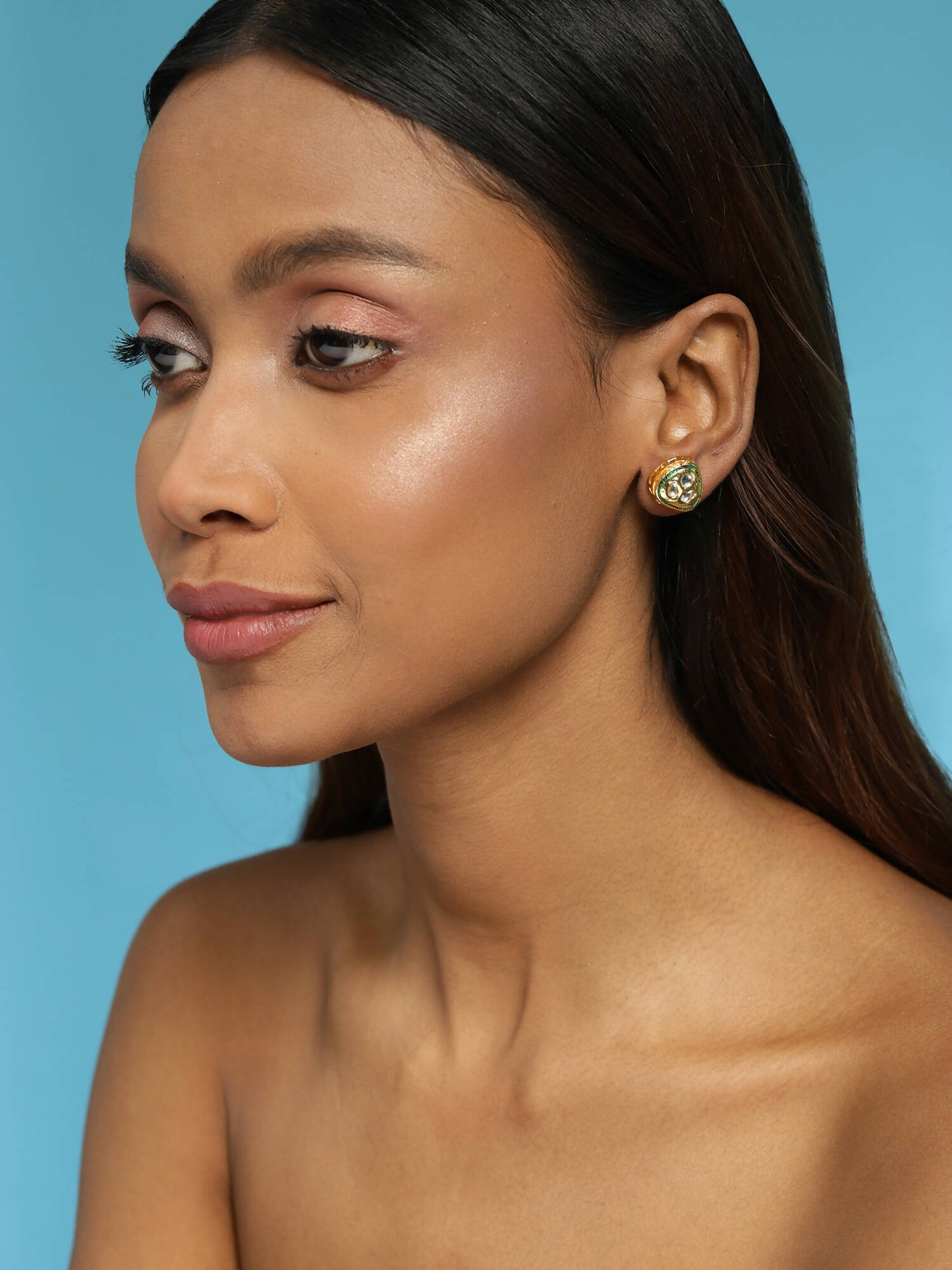 Gold-Toned Silver-Toned Contemporary Studs Earrings - Ruby Raang - Swadesiicart