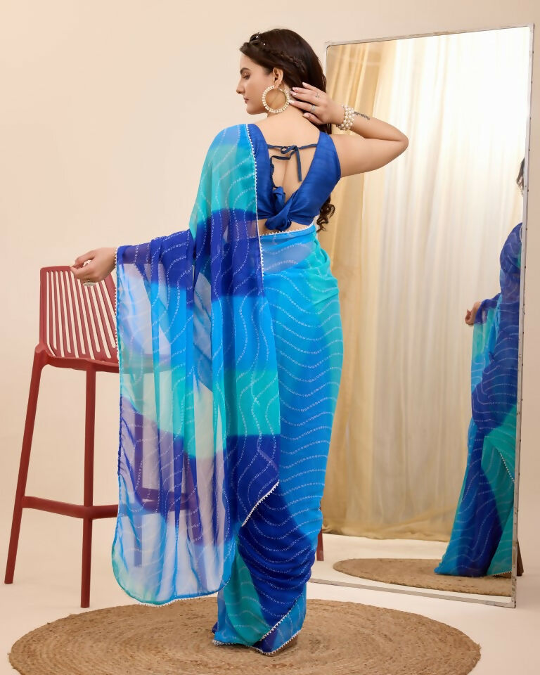 Blue Georgette Designer Printed Ready To Wear Saree - Ibiza | Swadesiicart