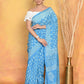Very Much Indian Handblock Printed Cotton Saree With Natural Dyes - Sky Blue | Swadesiicart