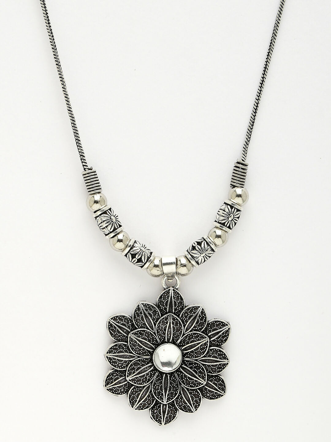 NVR Women's Silver-Toned Decent Floral Shape Pendant with Chain | Swadesiicart