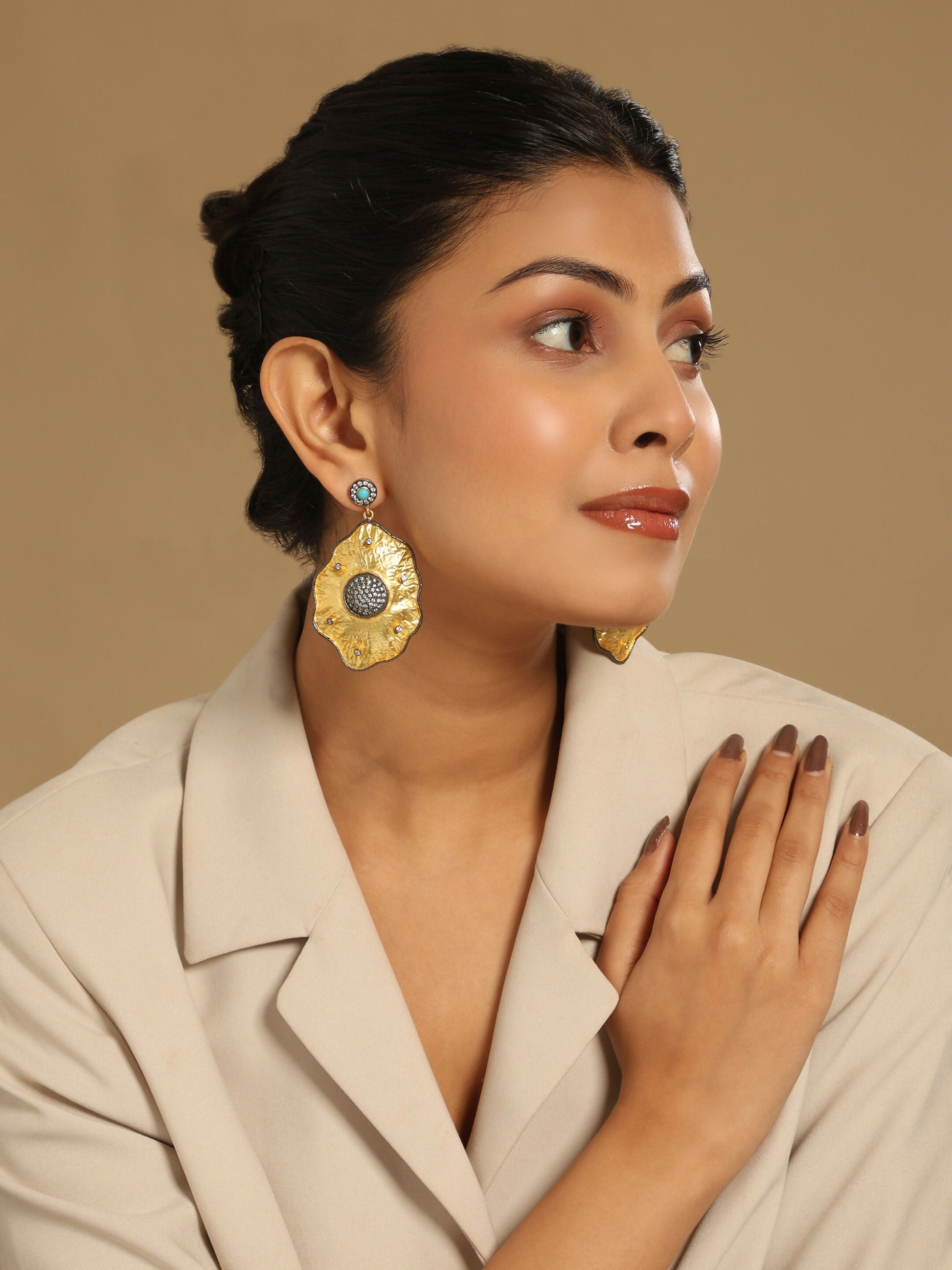 Nuyug 18k Gold-Plated American Diamond Studded Anti Tarnish Contemporary Dangler Earrings | Swadesiicart