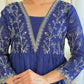 The52 Blue Women's Beautiful Embroidered Vichitra Silk Fabric with Flared Kurta, Pant and Dupatta Set - Swadesiicart