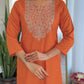 The52 Orange Women's Gorgeous Embroidered Rayon Fabric with Straight Kurta, Pant and Dupatta Set - Swadesiicart