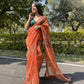 Vamsee Firozi Orange Organza Saree - Swadesiicart