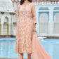 Vaasva Women's Peach Cotton Anarkali Set With Solid Pant And Embroidered Dupatta | Swadesiicart
