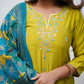 The52 Lemon Beautiful Embroidered Viscose Chanderi Fabric Straight Kurta Pant with Dupatta Set - Swadesiicart
