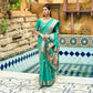 Vishnu Weaves Women's Sea Green Cotton Silk Zari Woven Butta Work Saree with Blouse - Swadesiicart