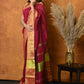Very Much Indian Handloom Pure Cotton Linen Saree With Golden Border - Maroon | Swadesiicart
