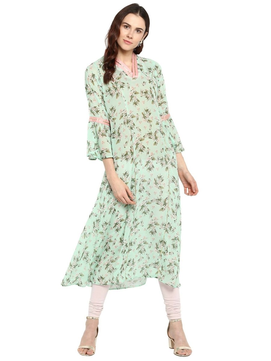Ahalyaa Women's Yellow Geogette Digital Print Kurta | Swadesiicart