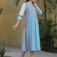 Juniper Women's Skyblue Cambric Printed Flared Dress | Swadesiicart