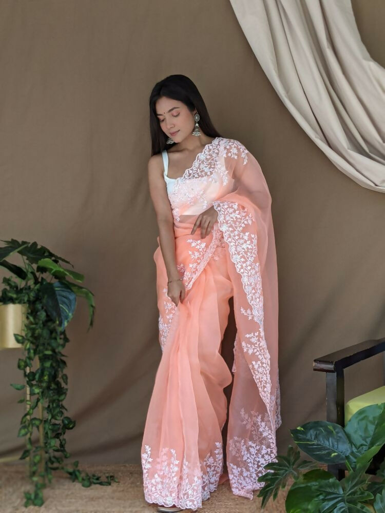 Vamsee Sai Pallavi Orange Organza Saree - Swadesiicart