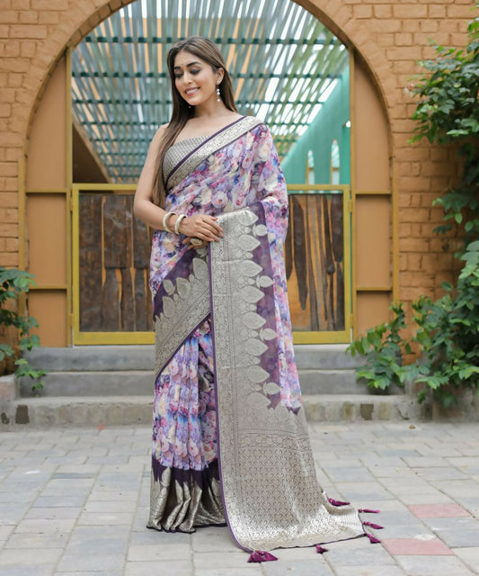 Vamsee Dhruvini Purple Georgette Saree - Swadesiicart