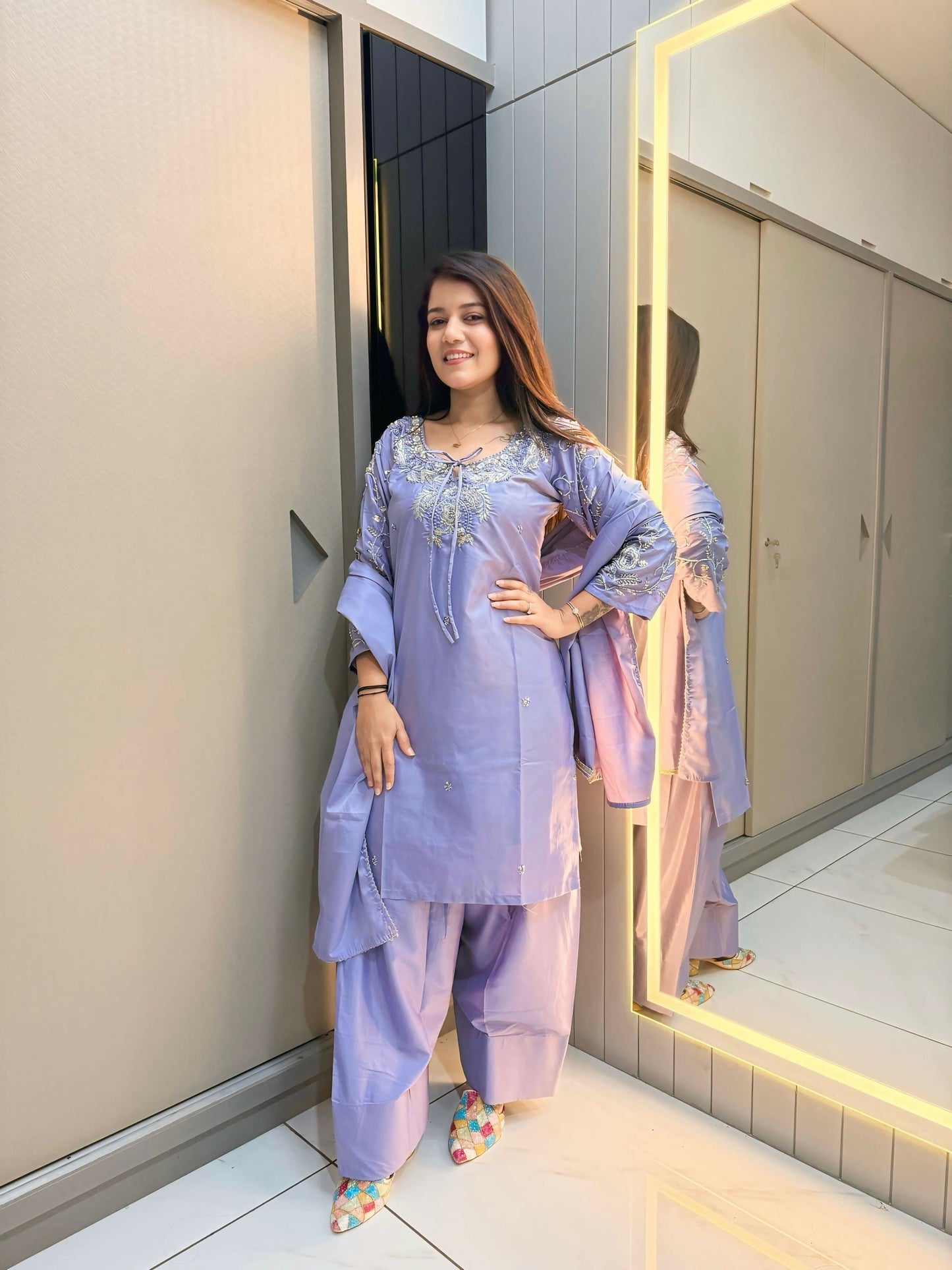 Anaita Lavender Crape Readymade Kurti Set with Beads Sequence Work