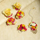 Yellow Pink Beaded Flower Jewellery Set - Ruby Raang - Swadesiicart