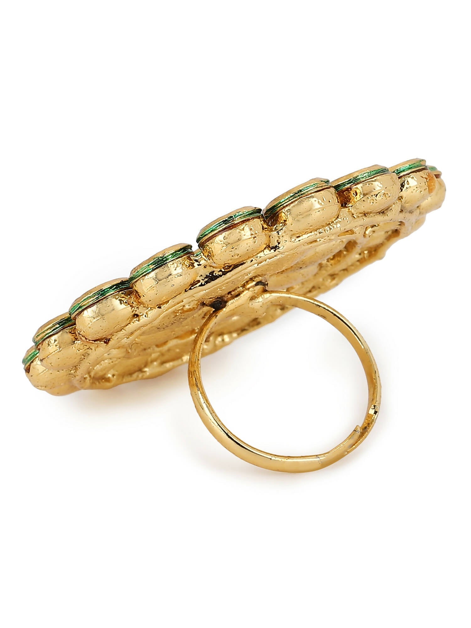 Gold-Polished White Kundan-Studded Adjustable Finger Ring - Ruby Raang | Swadesiicart