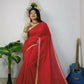 Exclusive Collection Beautiful Khadi Cotton Handloom Saree With Beautiful Zari Border - Red - Swadesiicart