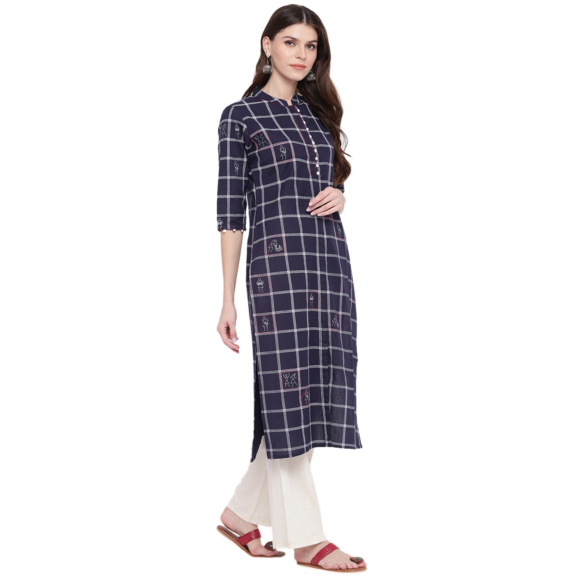 NOZ2TOZ Women's Navy Blue Printed Kurti- (1pc set) - Swadesiicart
