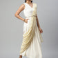 Ahalyaa Women Off White Crepe Georgette Saree Dress With Printed Pallu | Swadesiicart