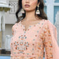 Vaasva Women's Peach Cotton Anarkali Set With Solid Pant And Embroidered Dupatta | Swadesiicart