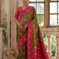 Vishnu Weaves Women's Mehndi Banarasi Silk Zari Woven Saree with Blouse - Swadesiicart