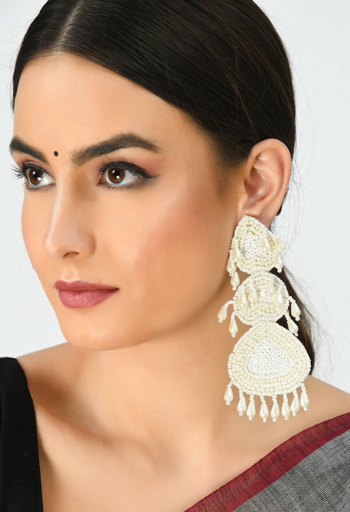 Mominos Fashion Johar Kamal Handicraft Off White Pearls Earrings - Swadesiicart