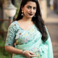 SeaGreen Pure Linen Ethnic Motifs Saree with Unstitched Blouse - Hiral Fashion | Swadesiicart