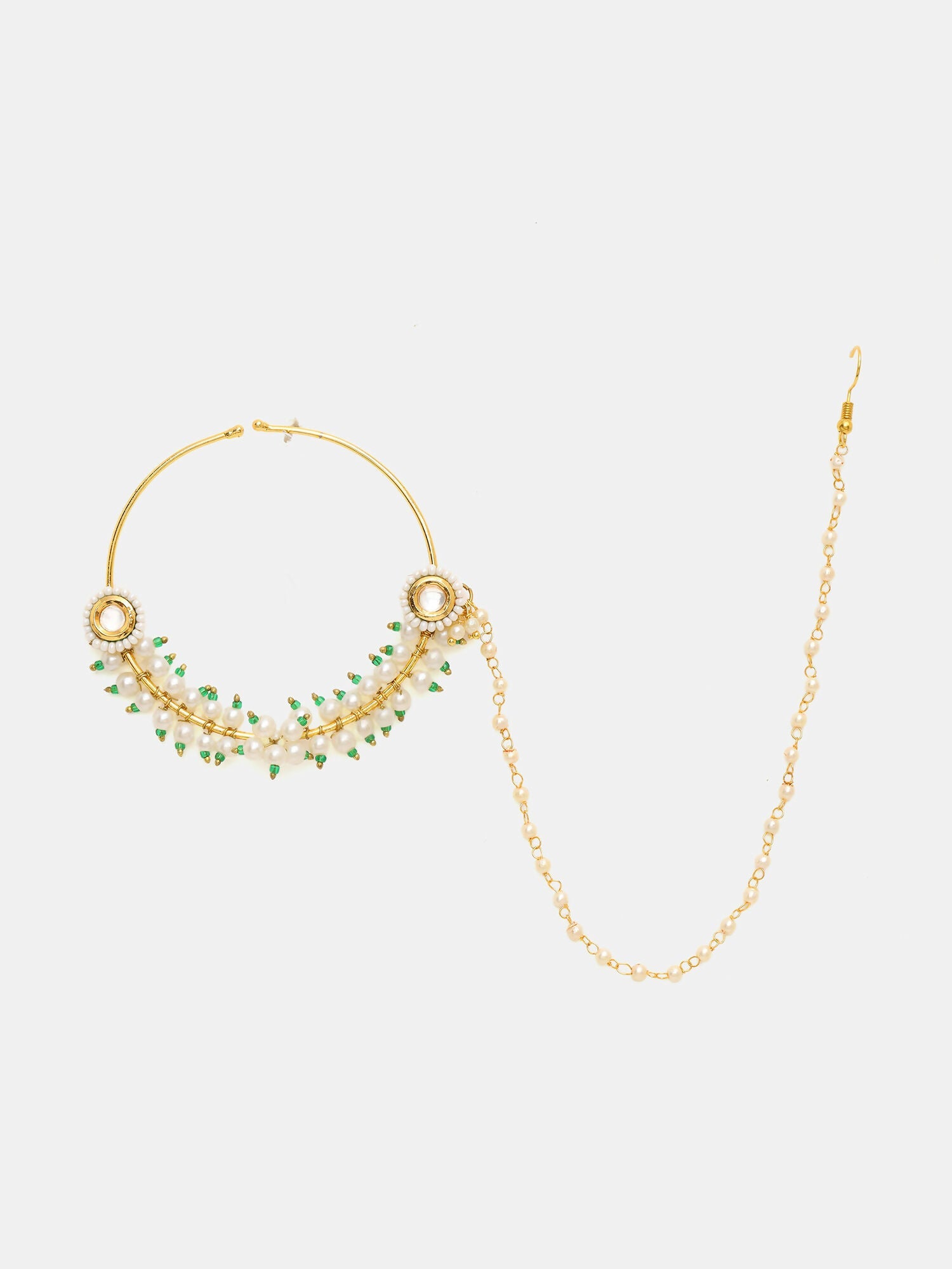 Ruby Raang 22k Gold Polished Kundan Maharani Nose Ring (Clip On) | Swadesiicart