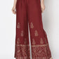 Aniyah Rayon Maroon Color Block Print Flared Slip-On Palazzo (AN-213K)