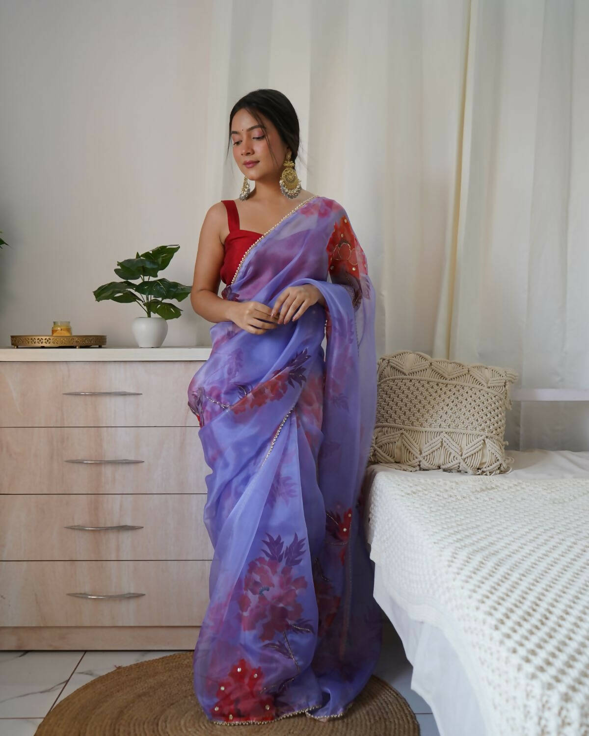 Vamsee Blue Organza Saree - Swadesiicart