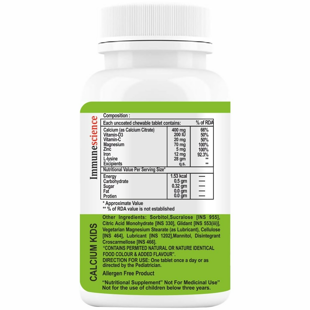 Immunescience Calcium With Vitamin D3 (Vitamin D) Tablets For Kids | Swadesiicart