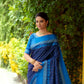 Vishnu Weaves Women's Blue Raw Silk Checks Zari Woven Saree with Unstitched Blouse - Swadesiicart