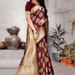 DEIANA'S Beautiful Designer Golden zari Soft Lichi Silk Saree - Maroon - Swadesiicart